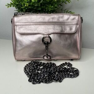 Rebecca Minkoff Mini MAC Convertible Crossbody Bag Metallic Rose Gold Leather